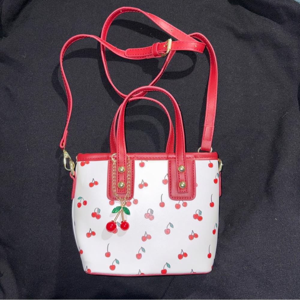 Charming Red and White Cherry Crossbody Bag with Cherry Bag Charm - Picture 3 of 5